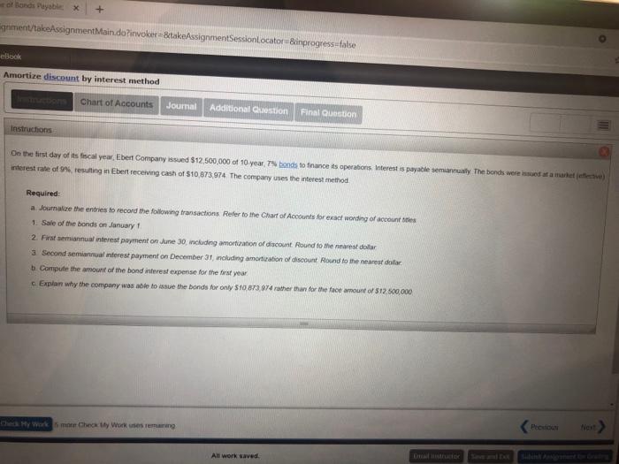  of Bonds Payable X + Eignment/takeAssignmentMain.do?invoker=&takeAssignmentSessionLocator-&inprogress false eBook Amortize discount by
