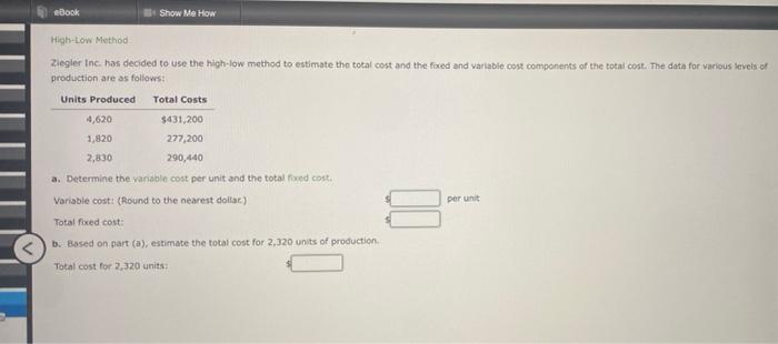  eBook Show Me How High-Low Method Ziegler Inc. has decided to
