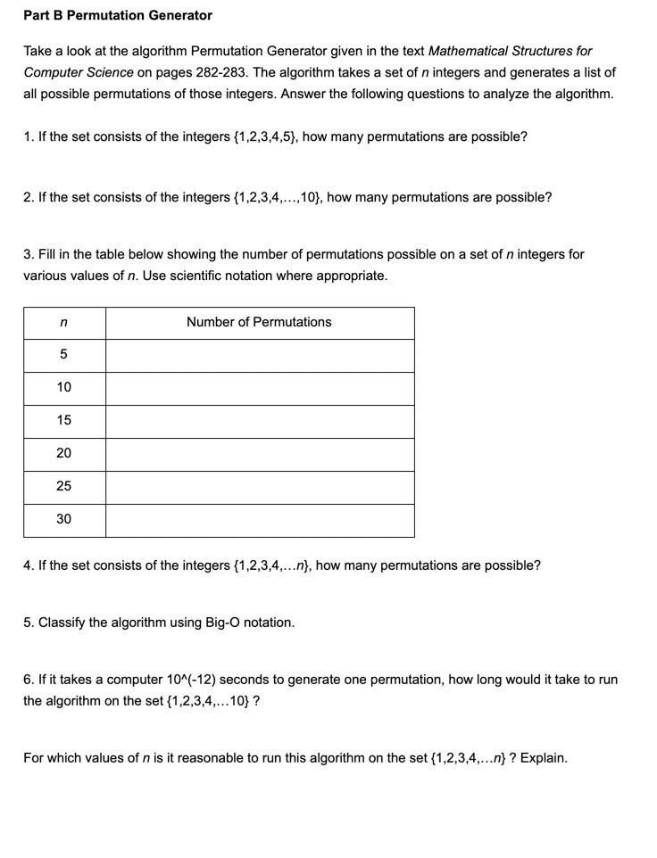  kindly follow this algorithm to solve the question. Part B Permutation