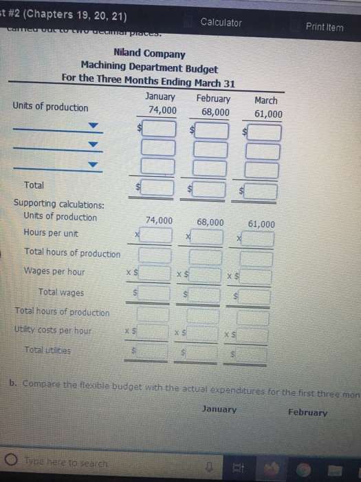 monthly static budget for the upcoming year: Niland Company Machining Department Monthly