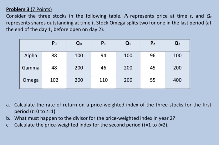  Problem 3 (7 points) Consider the three stocks in the following