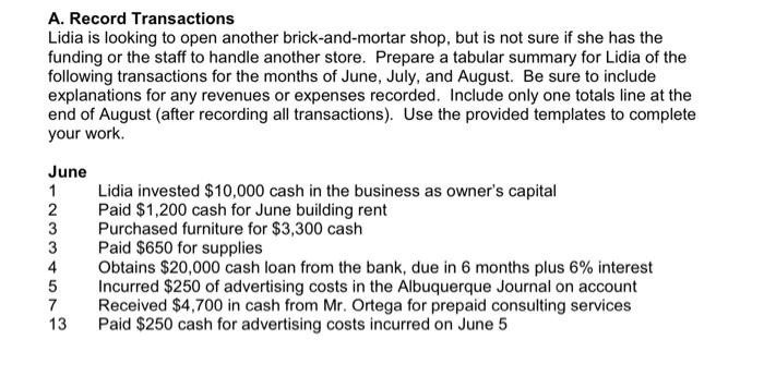 LABILITIES CONSEILS D Ant Has E A. Record Transactions Lidia is looking