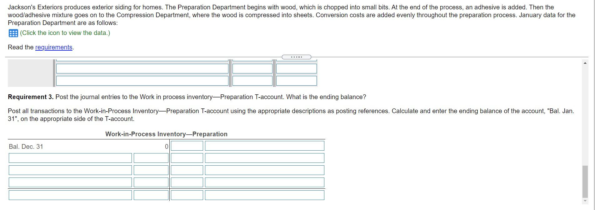 Department for January. The company uses the weighted average method. (Hint: Each