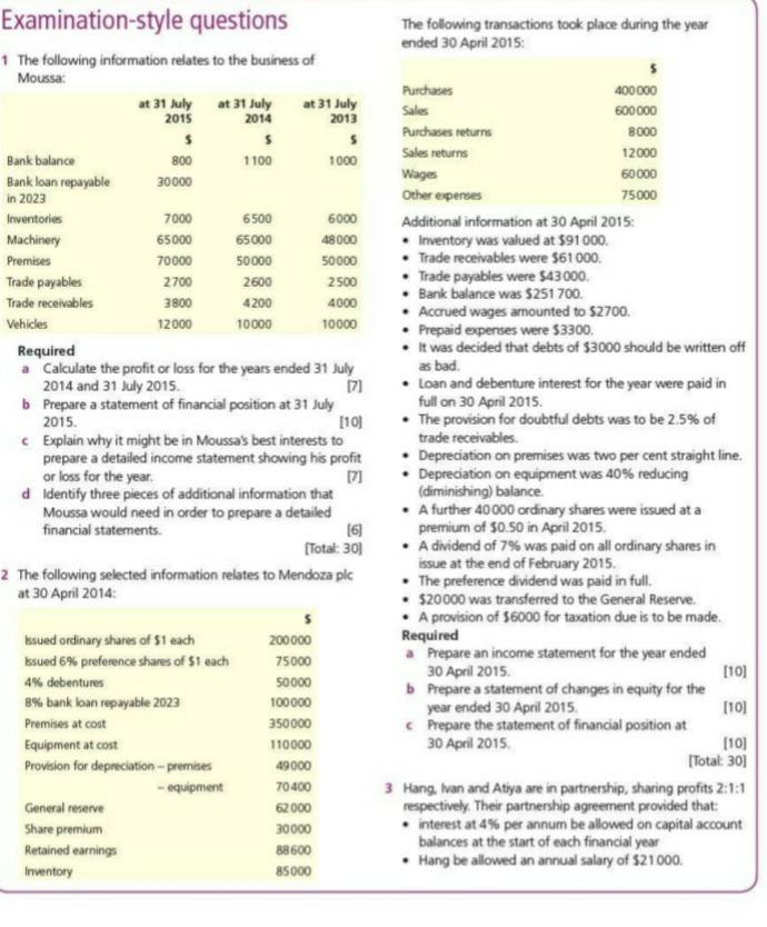 the updated clear version CA Examination style questions no 11 1. The