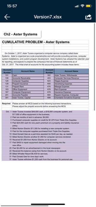  15:57 Version 7.xlsx Ch2 - Aster Systems CUMULATIVE PROBLEM - Aster
