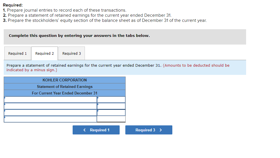 these transactions. Thank You! Kohler Corporation reports the following components of stockholders'