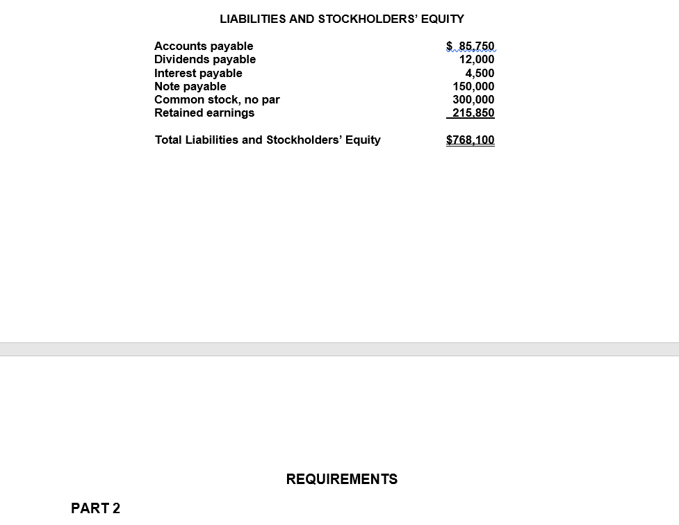 value. Part I is completed and listed below for your reference. ***