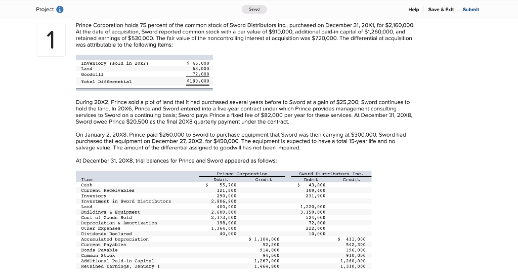  Project Seved Help Save & Exit Submit 1 Prince Corporation holds