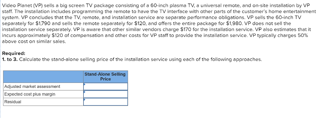  Video Planet (VP) sells a big screen TV package consisting of