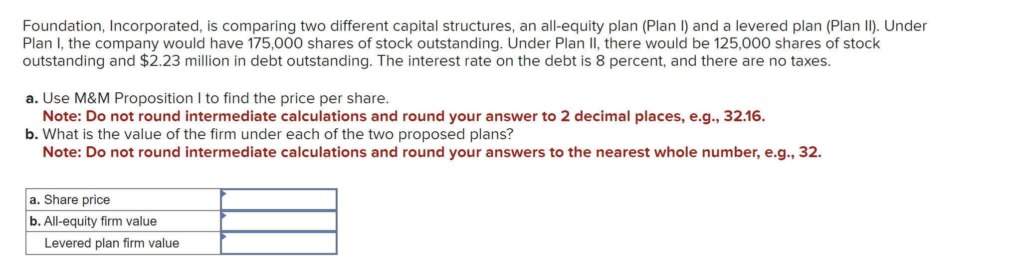  Foundation, Incorporated, is comparing two different capital structures, an all-equity plan