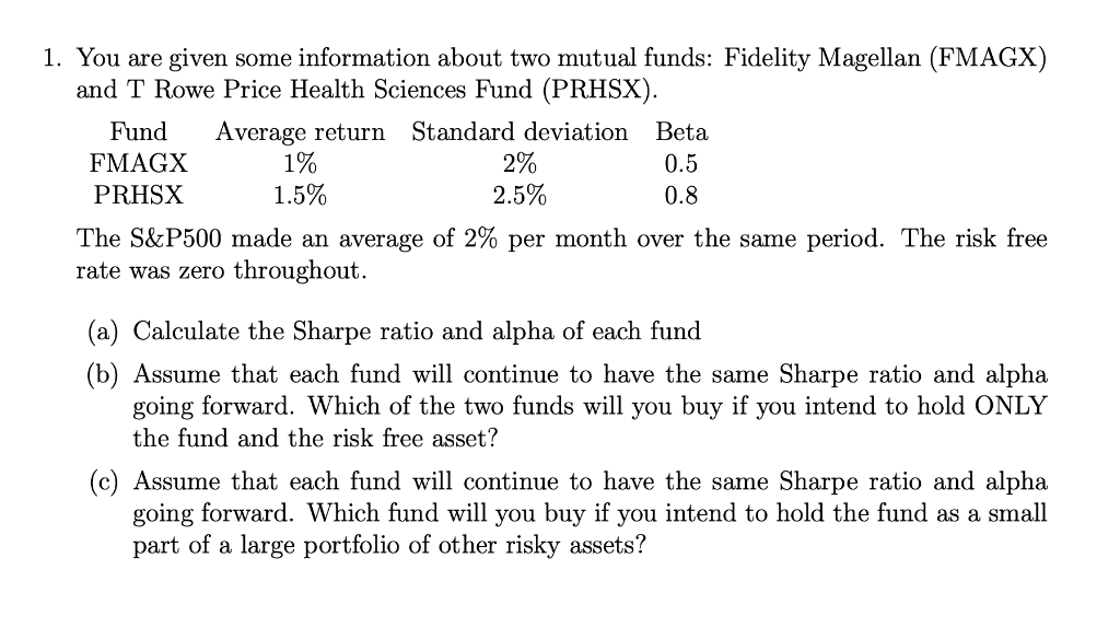 1. You are given some information about two mutual funds: Fidelity