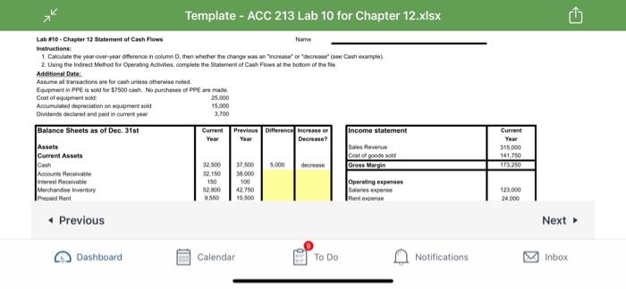 Template - ACC 213 Lab 10 for Chapter 12.xlsx G Lab