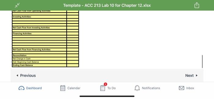 Operating Activities, complete the Statement of Cash Flows at the bottom of