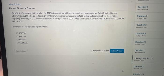 12. ch Question 6 Multiple Choice View Policies Current Attempt in Progress