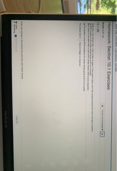  matn 1100-Finite Math pm Lectures - Fall 2020 Homework: Section 10.1