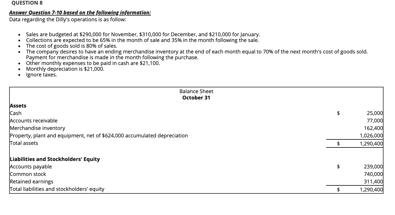  QUESTION 8 Answer Question 7-10 based on the following information: Data