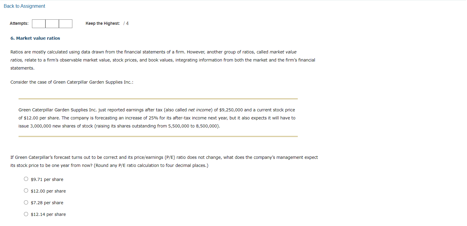  Back to Assignment Attempts: Keep the Highest: / 4 6. Market