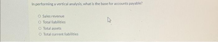 2450 In performing a vertical analysis, what is the base for accounts