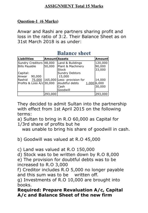  ASSIGNMENT Total 15 Marks Question-1 (6 Marks) Anwar and Rashi are