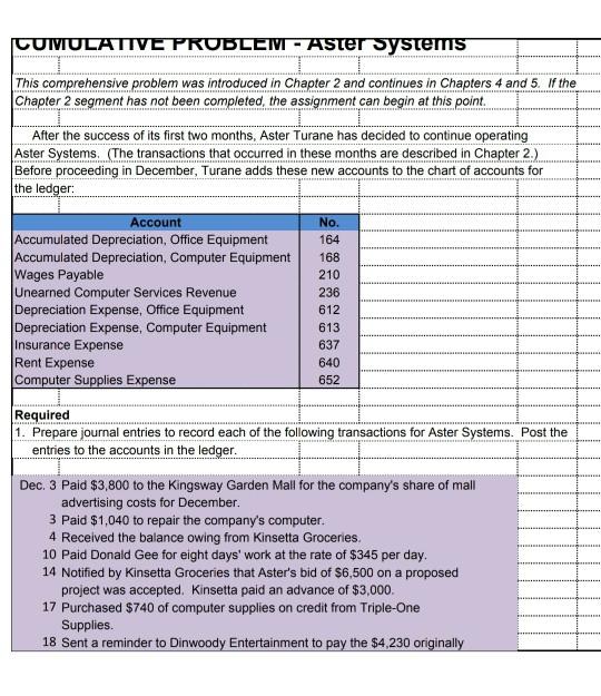  answer all the questions CUMULATIVE PROBLEM - Aster Systems This comprehensive