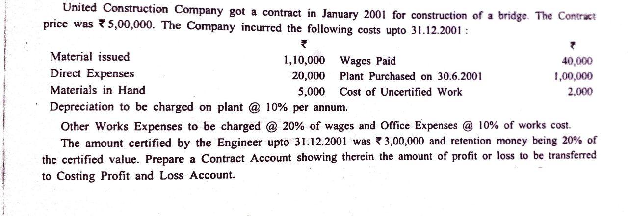 Please do in 5 mins United Construction Company got a contract in