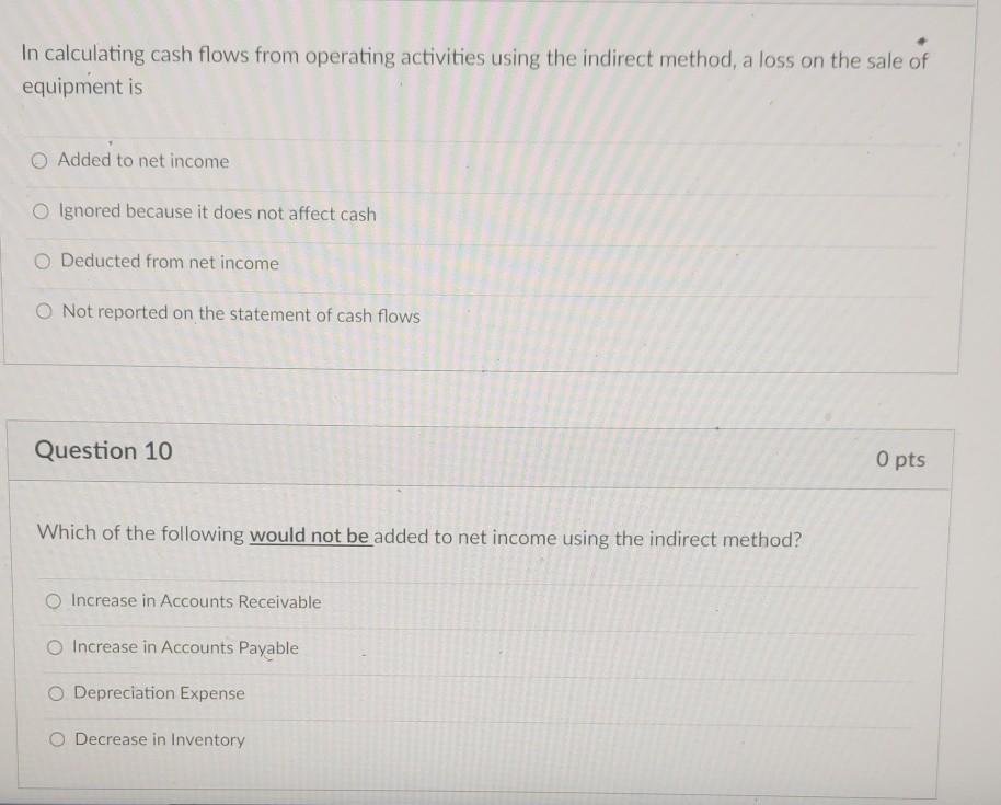 In calculating cash flows from operating activities using the indirect method,