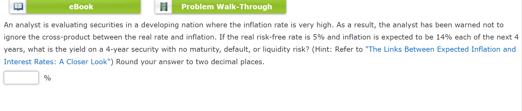 eBook Problem Walk-Through An analyst is evaluating securities in a developing