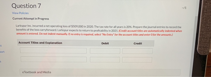  Question 7 View Policies Current Attempt in Progress Larkspur Inc. incurred