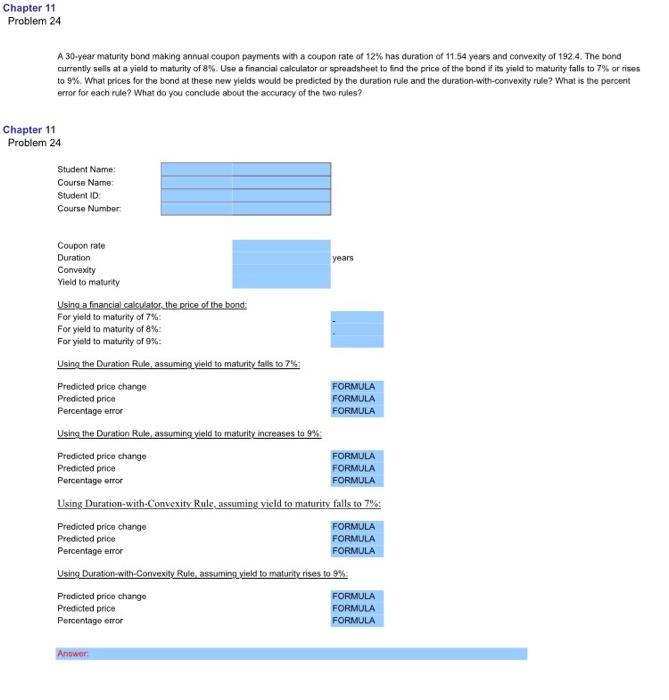  Chapter 11 Problem 24 A 30-year maturity bond making annual coupon