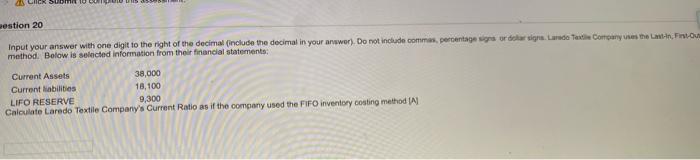  cestion 20 Input your answer with one digit to the right