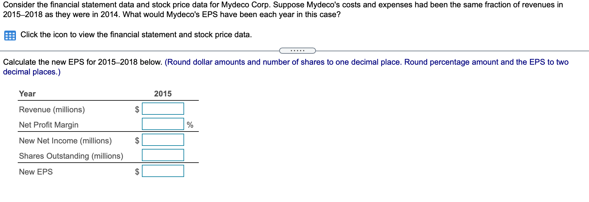  Consider the financial statement data and stock price data for Mydeco