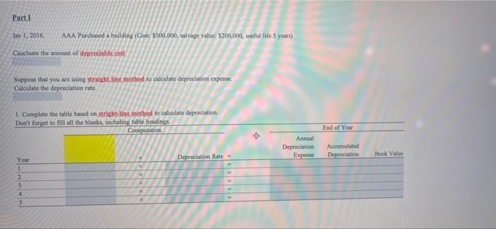  Part 1 Jan 1, 2016, AAA Purchased a building (Cont: $500,000,