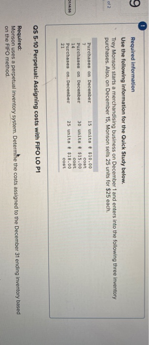  Required information Use the following information for the Quick Study below.