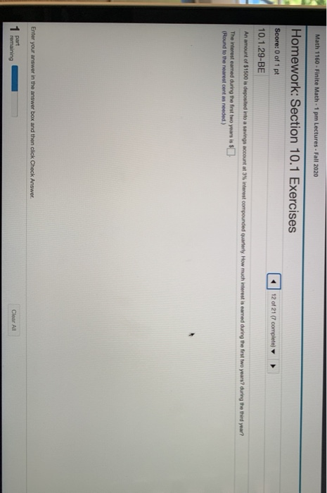  Math 1160 - Finite Math - 1 pm Lectures - Fall