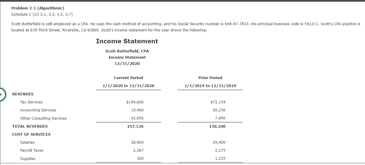  Problem 3-1 (Algorithmic) Schedule C (LO 3.1, 3.3, 3.5, 3.7) Scott