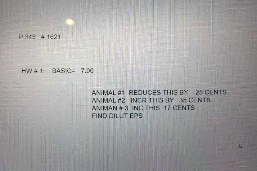  P 345 # 1621 HW # 1; BASIC= 7.00 ANIMAL #1