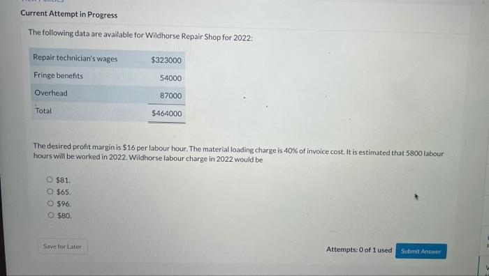 33 Current Attempt in Progress The following data are available for Wildhorse