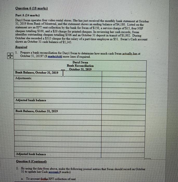  Question 6 (18 marks) Part A (14 marka) Daryl Swan operates