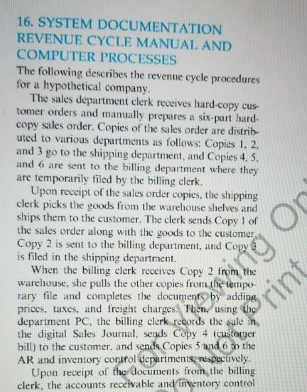 flowchart 16. SYSTEM DOCUMENTATION REVENUE CYCLE MANUAL AND COMPUTER PROCESSES The