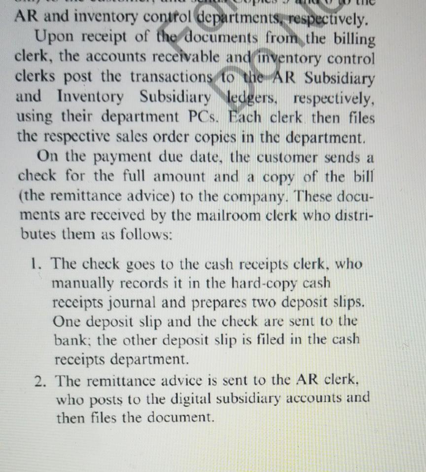 following describes the revenue cycle procedures for a hypothetical company, The sales
