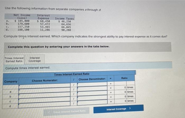  Use the following information from separate companies a through d a.