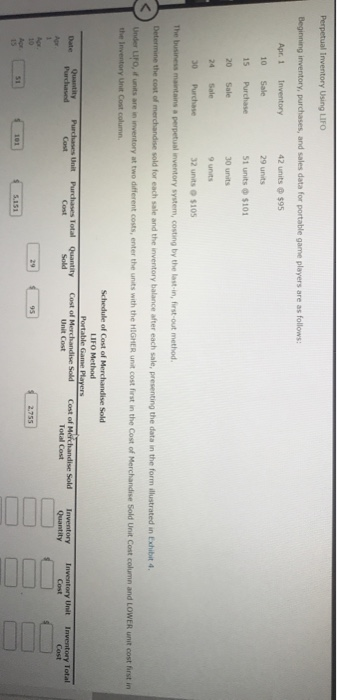  Perpetual Inventory Using LIFO Beginning inventory, purchases, and sales data for