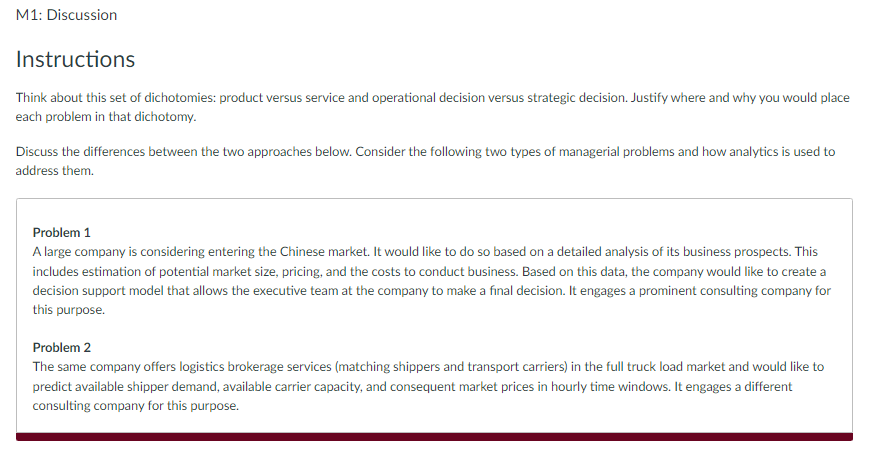 Please help me M1: Discussion Instructions Think about this set of dichotomies:
