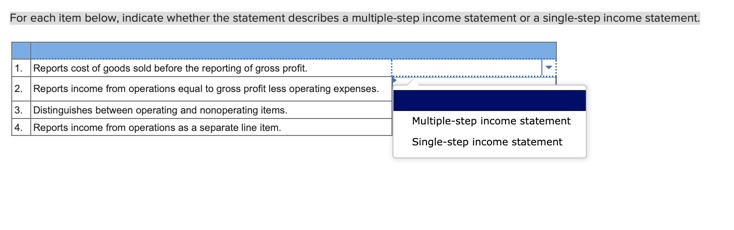  For each item below, indicate whether the statement describes a multiple-step