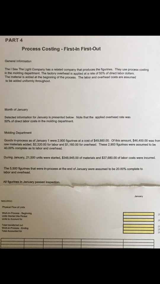 They use process costing in the molding department. The factory overhead is
