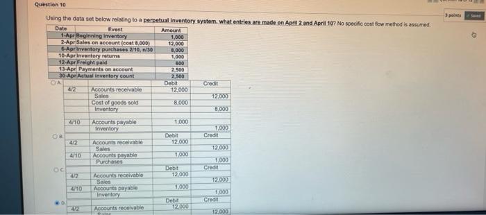 please help Question 10 3 points Using the data set below relating