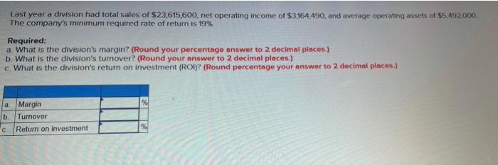  please answer all parts Last year a division had total sales