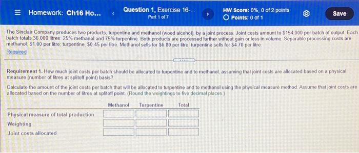  = Homework: Ch16 Ho... Question 1, Exercise 16-... HW Score: 0%,