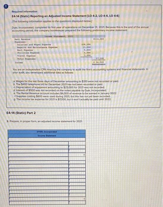  Required information E4-14 (Static) Reporting an Adjusted Income Statement [LO 4-2,
