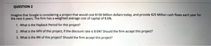  QUESTION 2 Imagine that Google is considering a project that would